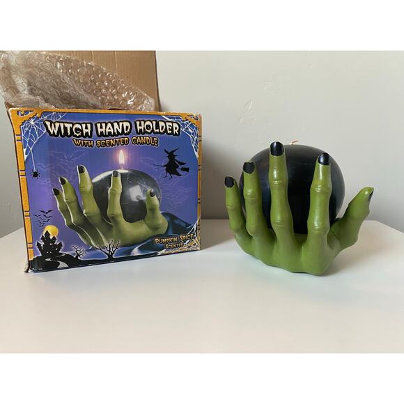 Vintage Spooky Lites Witch Hand Holder With Scented Pumpkin Spice Candle- New - Picture 1 of 7
